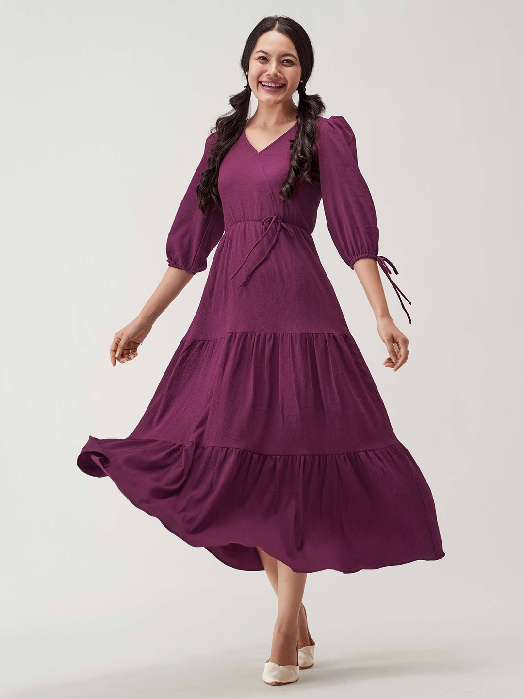 

Femvy Puff Sleeve Fit & Flare Midi Dress, Magenta