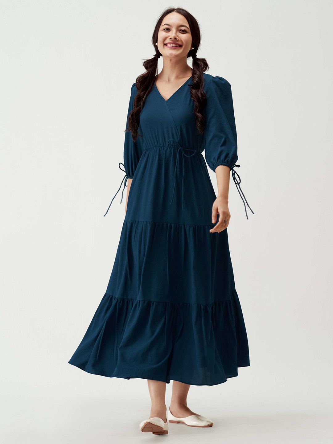 

Femvy Puff Sleeve Fit & Flare Maxi Dress, Blue