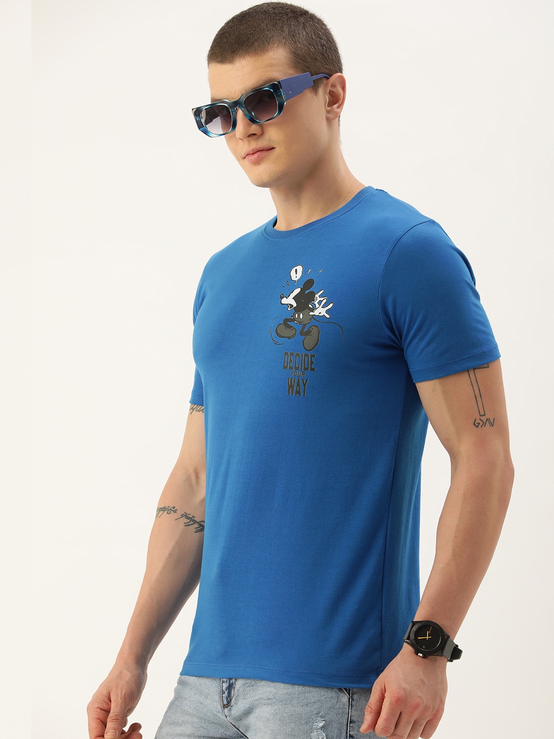 

Kook N Keech Disney Men Mickey Mouse Printed Pure Cotton T-shirt, Blue