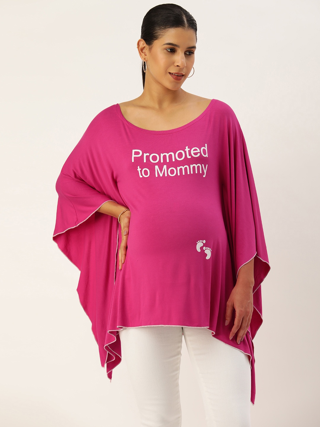 

Blush 9 Maternity Print Kimono Sleeve Cotton Kaftan Longline Top, Pink