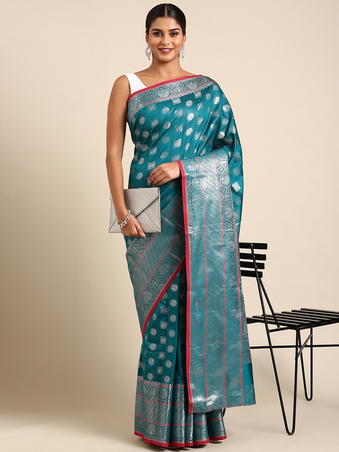 

Anaita Woven Design Zari Pure Silk Banarasi Saree, Teal