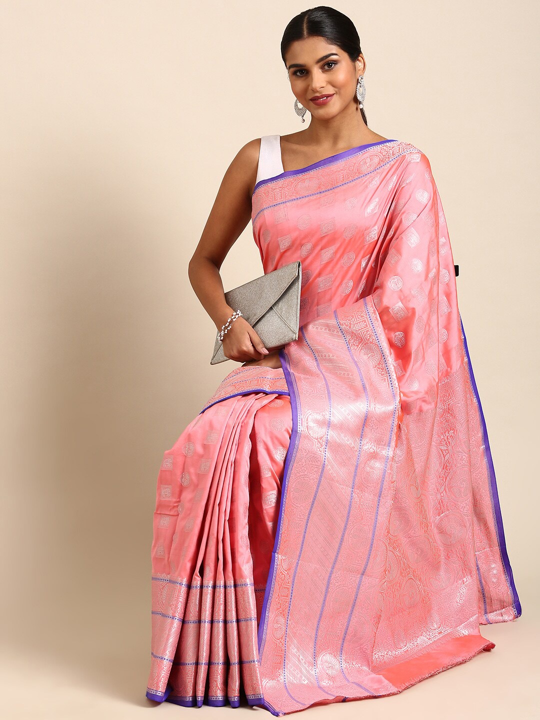 

Anaita Woven Design Zari Pure Silk Banarasi Saree, Peach