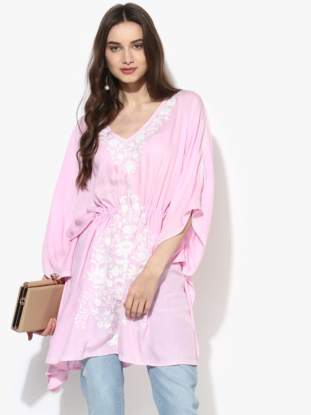 

CRAFTBAZAR Ethnic Motifs Embroidered Kaftan Kurta, Pink