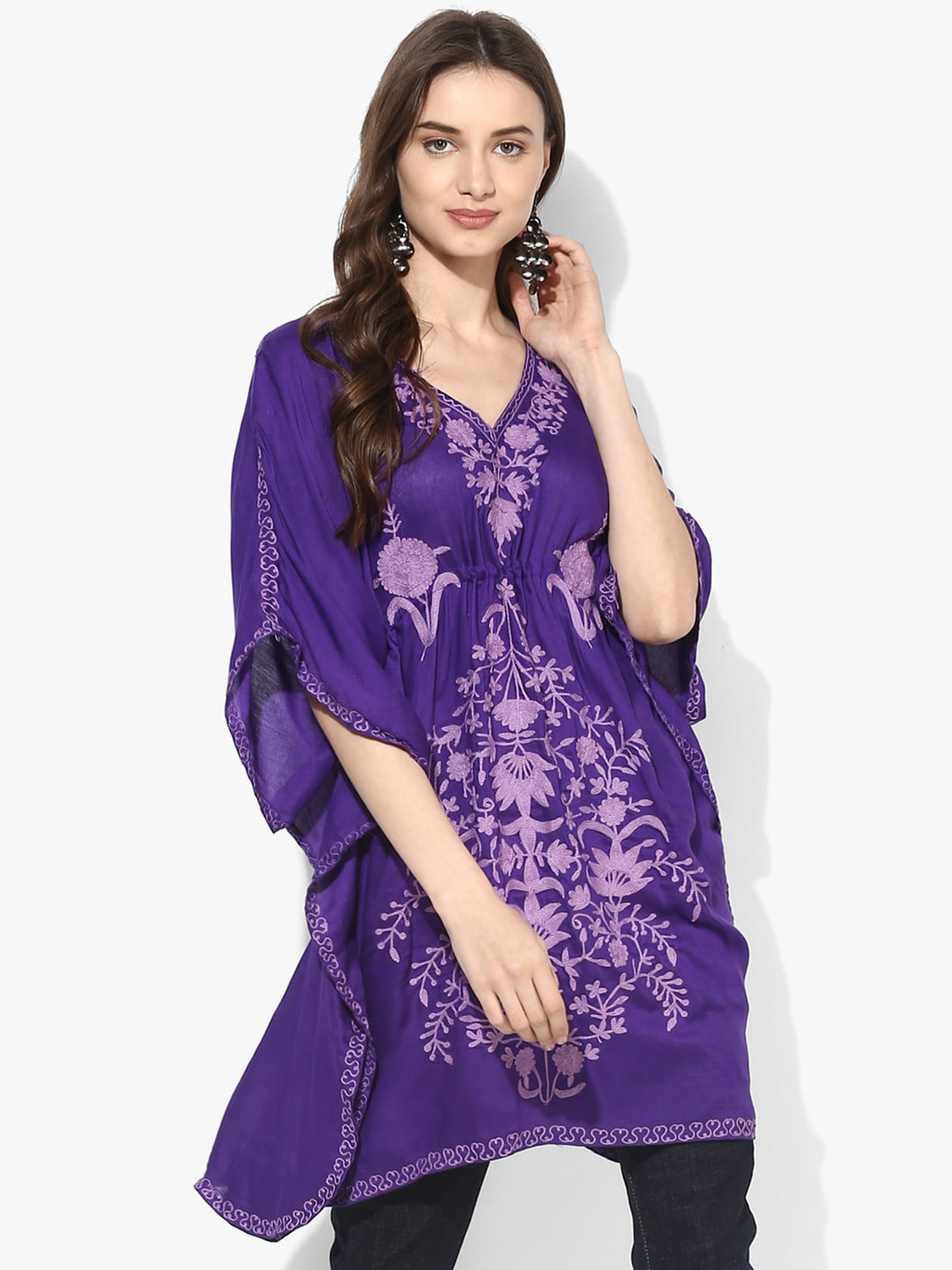 

CRAFTBAZAR Ethnic Motifs Embroidered Kaftan Kurta, Purple
