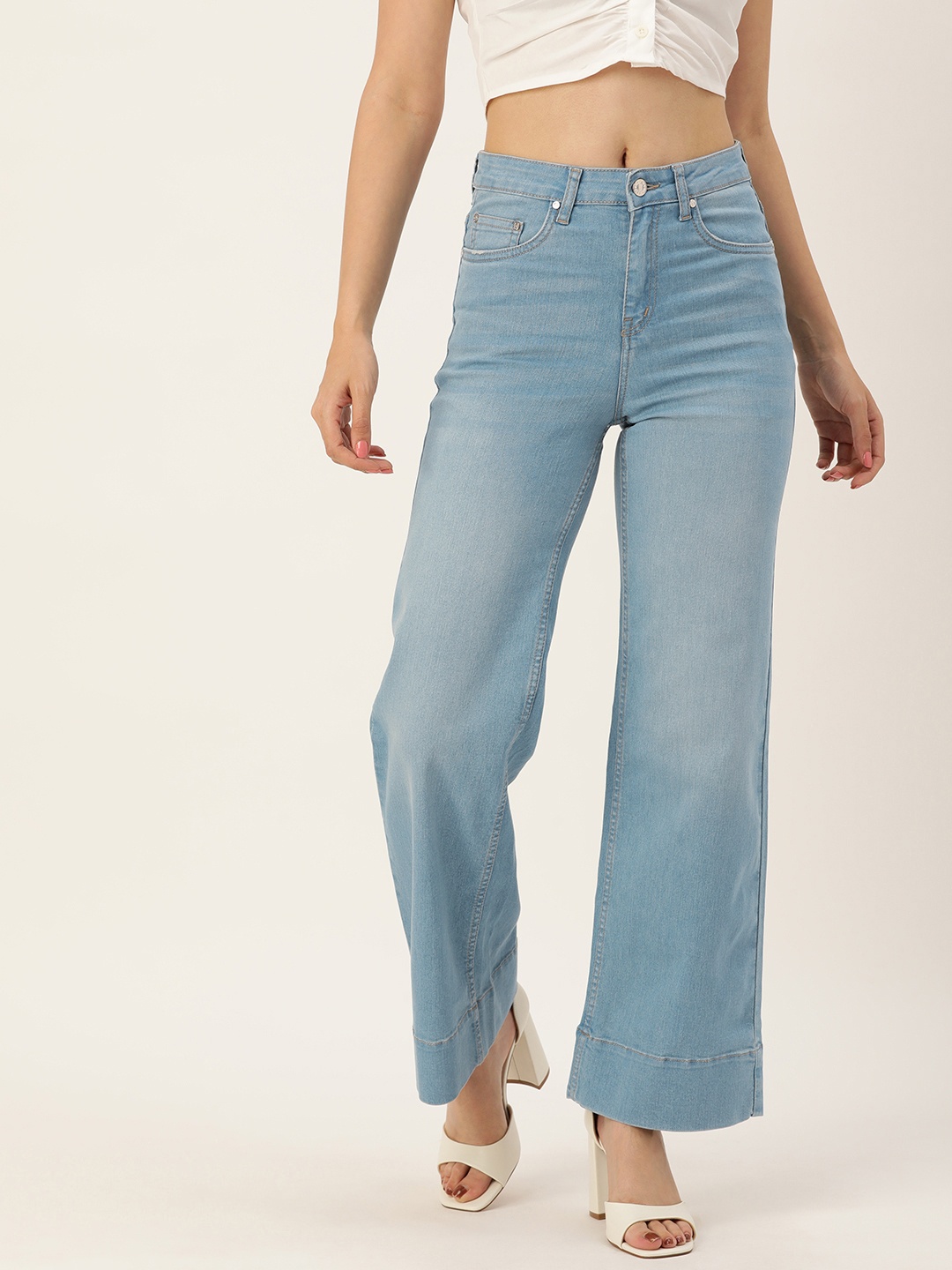 

AND Women Flared Heavy Fade Stretchable Mid-Rise Jeans, Blue