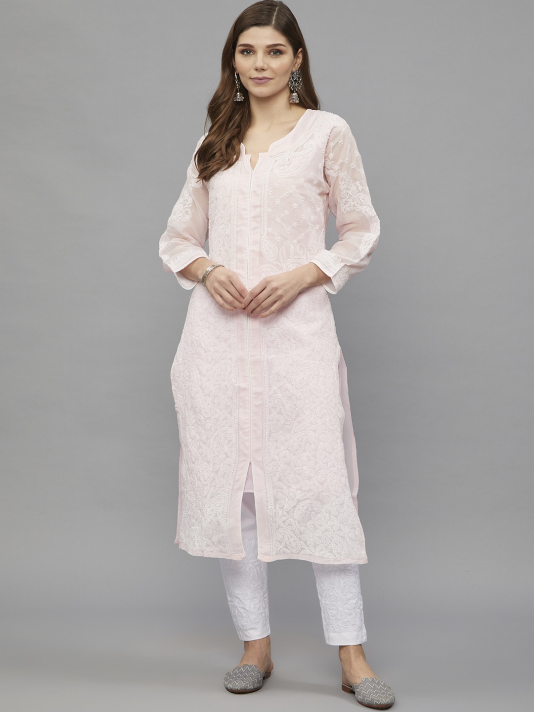 

Ethnava Paisley Embroidered Straight Kurta, Pink