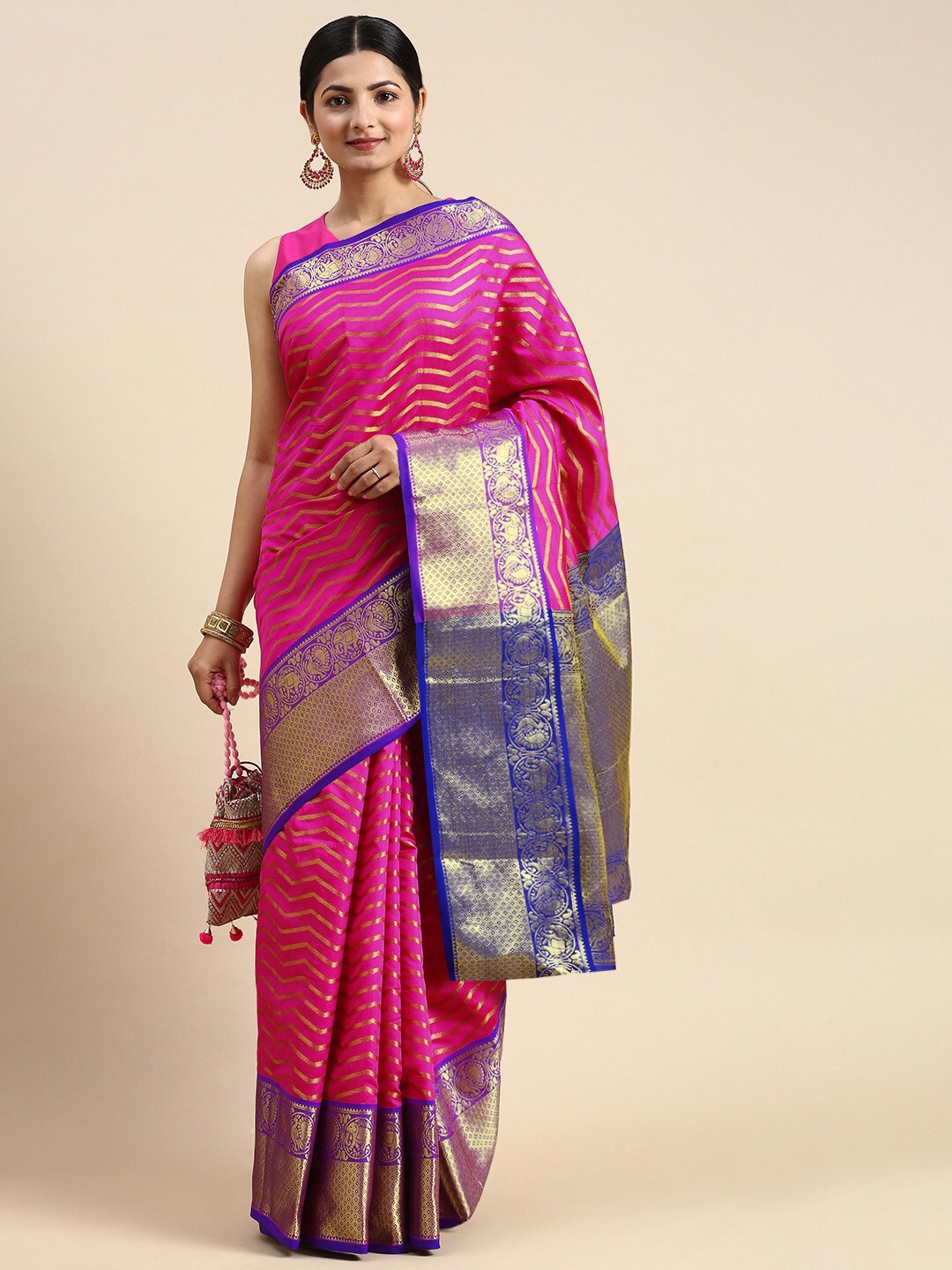 

Anaita Woven Design Zari Pure Silk Banarasi Saree, Pink