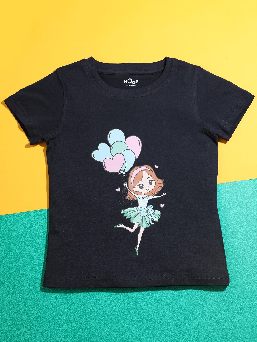 

Hoop Girls Graphic Printed Cotton T-shirt, Navy blue
