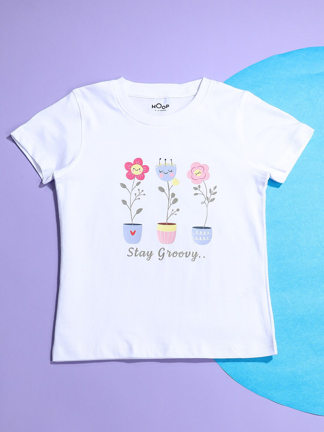 

Hoop Girls Floral Printed Cotton T-shirt, White