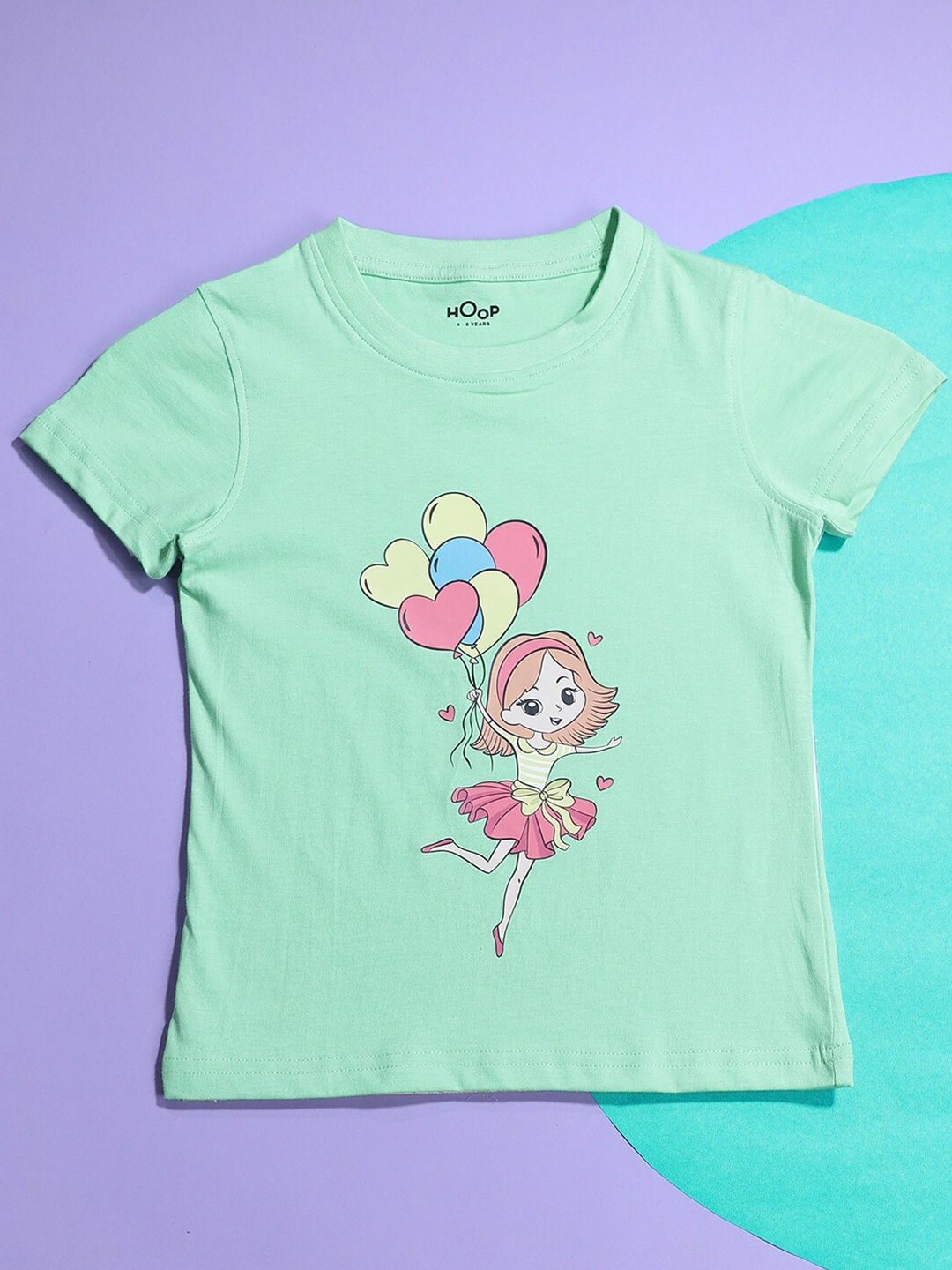 

Hoop Girls Graphic Printed Cotton T-shirt, Sea green