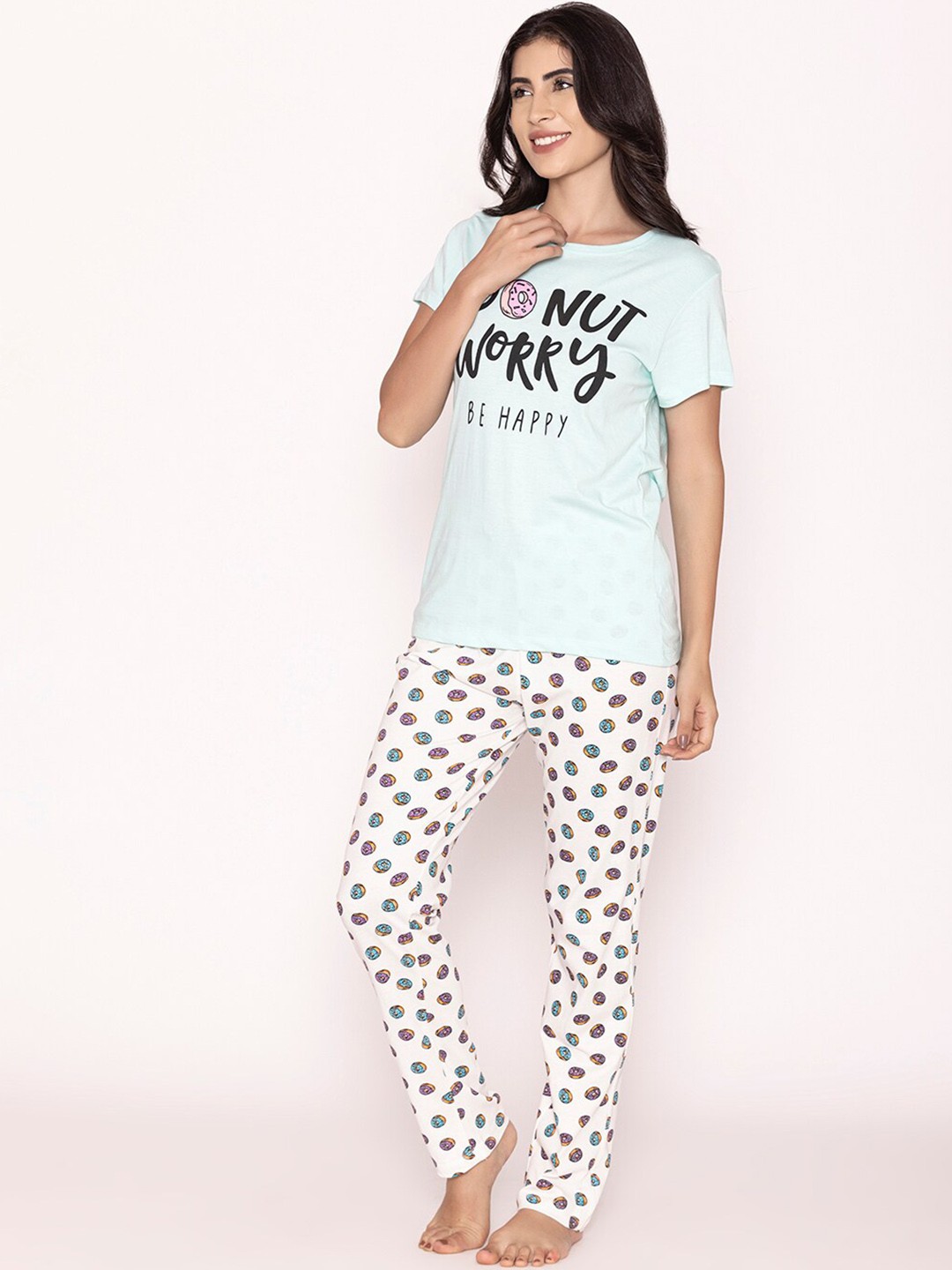 

Lounge Dreams Printed Pure Cotton Night Suit, Blue