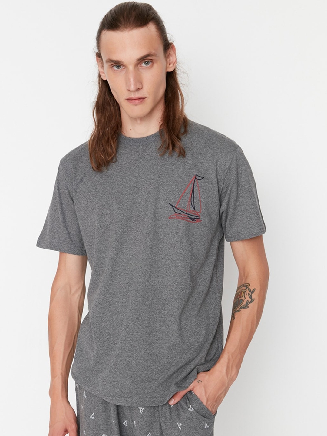 

Trendyol Printed T-shirt With Pyjamas, Grey