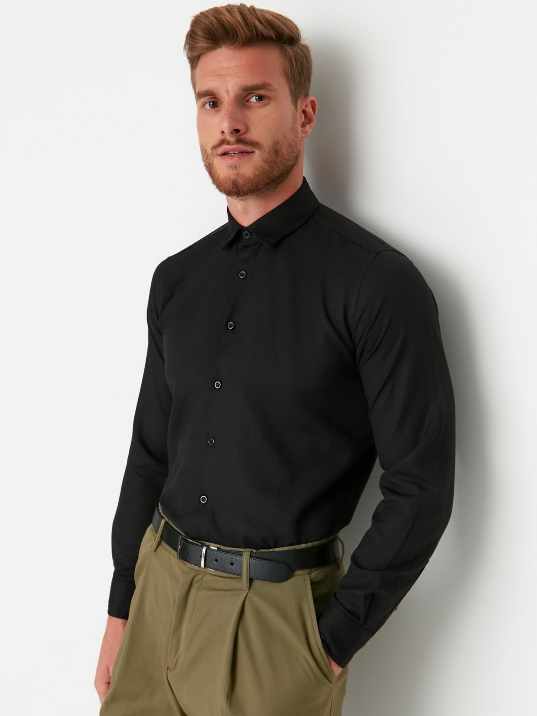 

Trendyol Spread Collar Long Sleeves Cotton Casual Shirt, Black