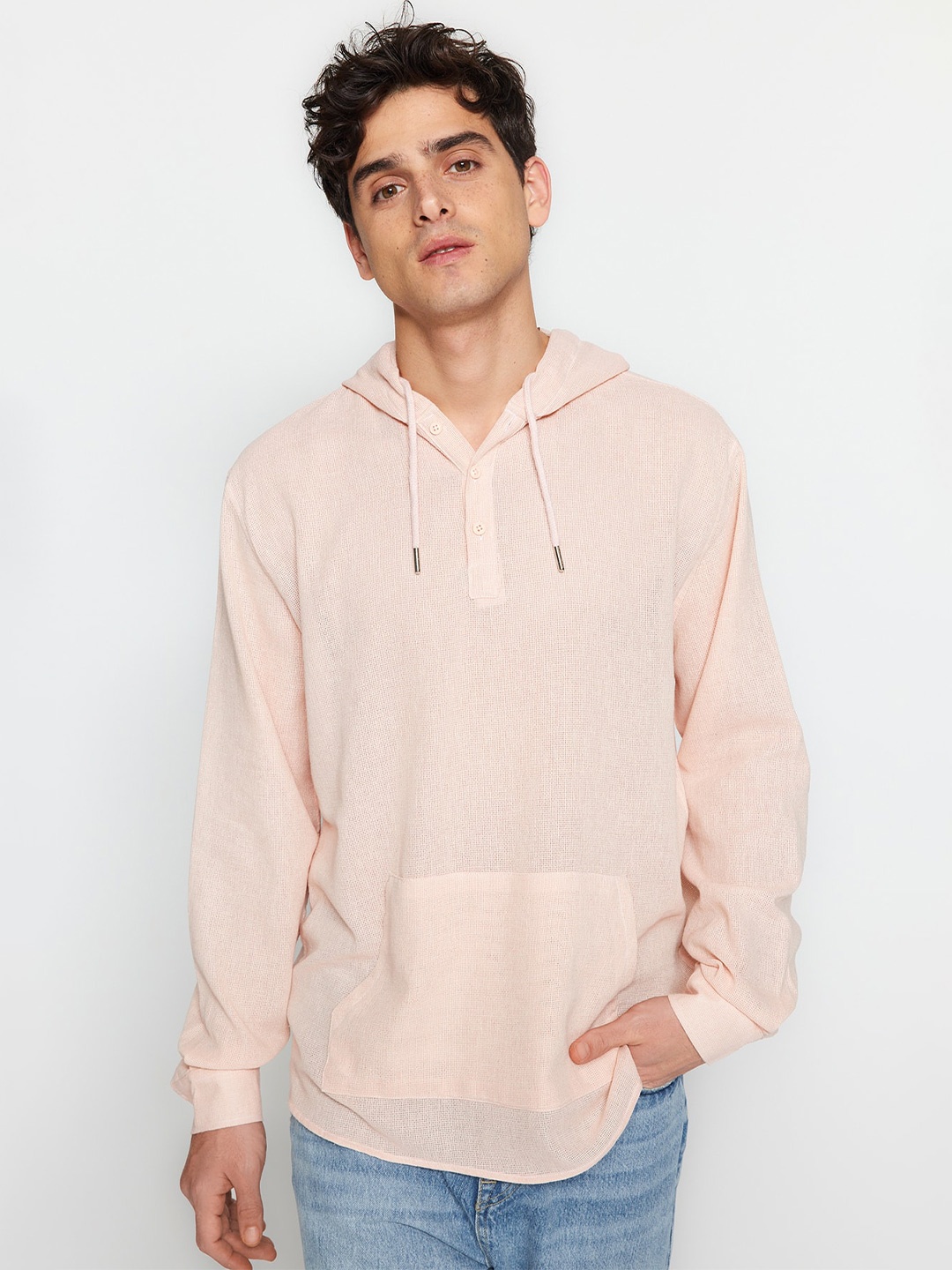 

Trendyol Hooded Long Sleeves Cotton Casual Shirt, Peach