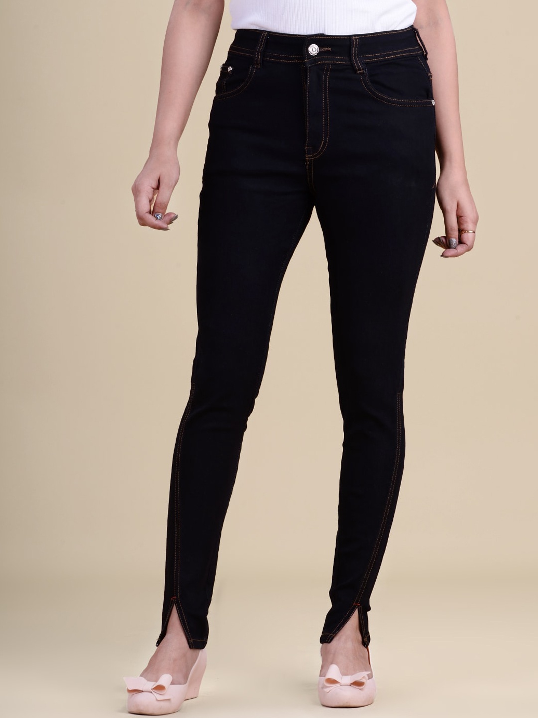 

Quassia Women Skin Tight Skinny Fit High-Rise Bleached Stretchable Jeans, Black