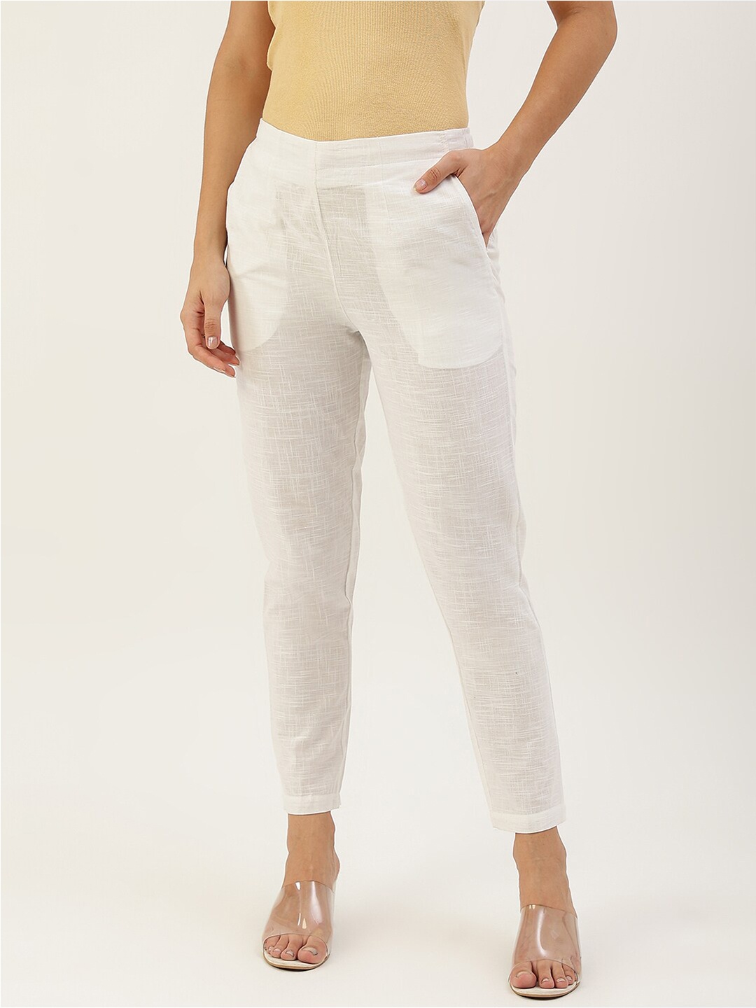 

Lokatita Women Mid-Rise Cotton Trouser, White