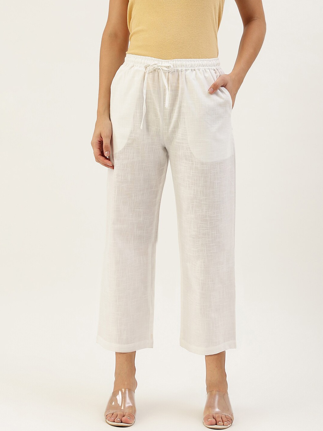 

Lokatita Women Pure Cotton Cropped Palazzos, White