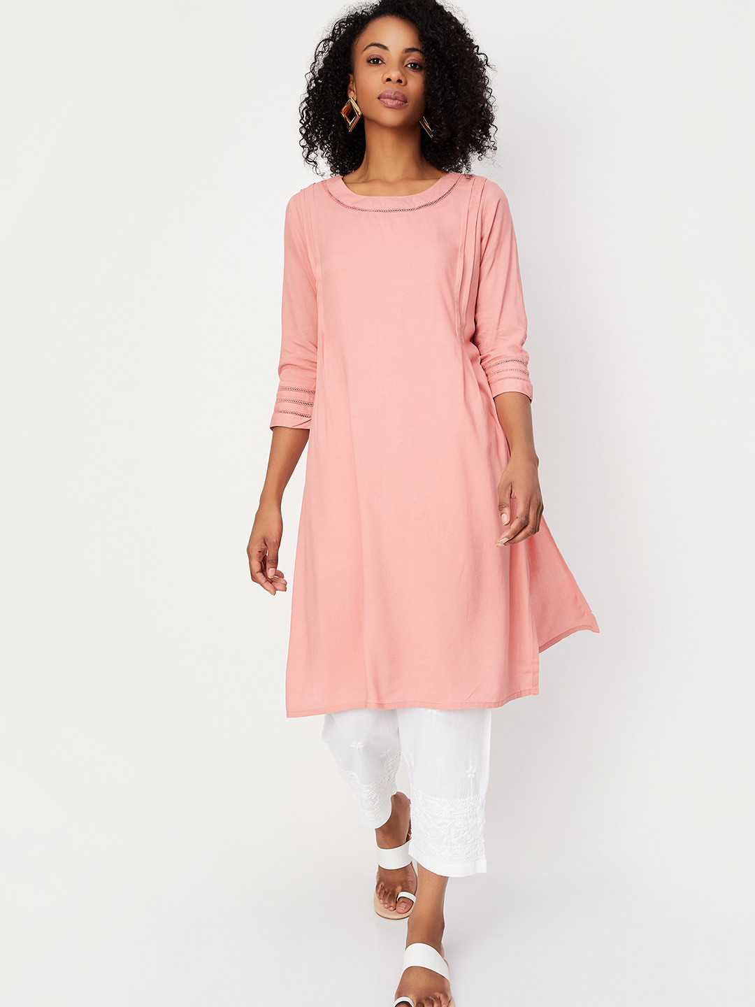 

max Embroidered A-line Kurta, Pink