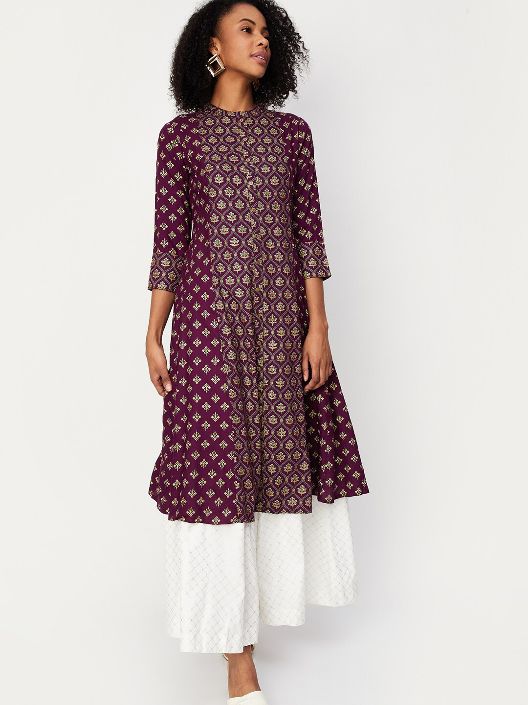

max Ethnic Motifs Printed A-line Kurta, Purple