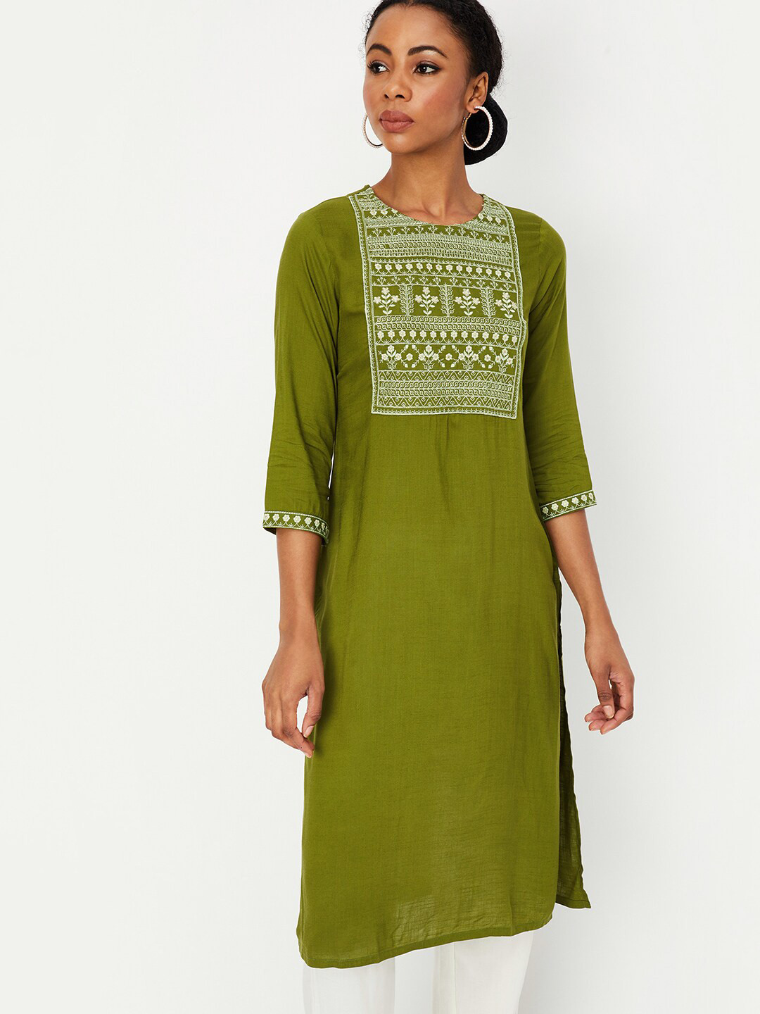 

max Floral Embroidered Straight Kurta, Green