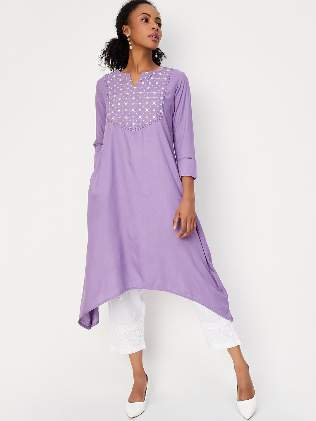 

max Sequinned A-line High-Low Kurta, Purple