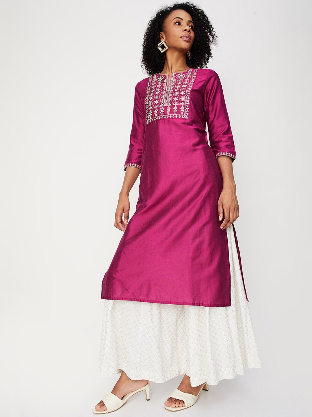 

max Floral Yoke Design A-line Kurta, Pink