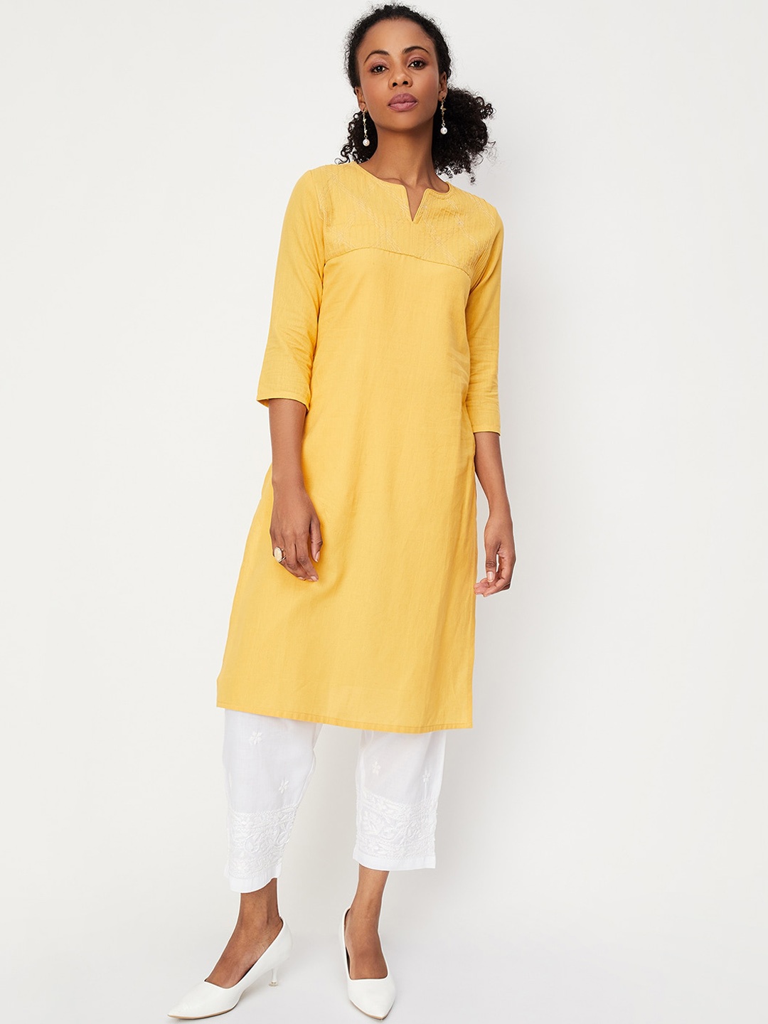 

max Thread Work Straight Kurta, Yellow