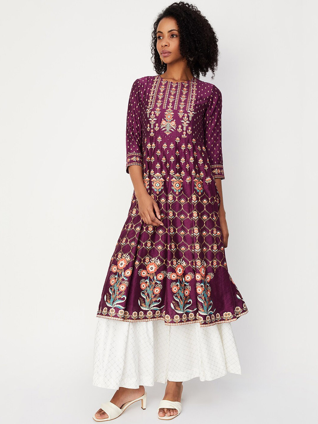 

max Ethnic Motifs Printed Anarkali Kurta, Purple