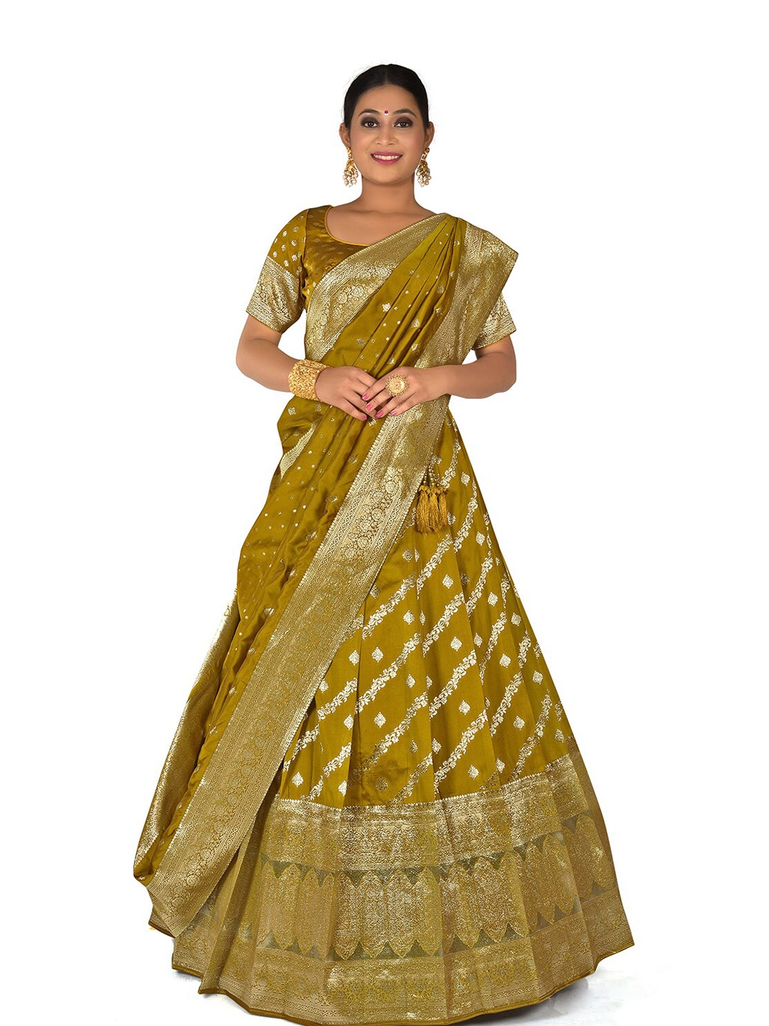 

HALFSAREE STUDIO Semi-Stitched Lehenga & Unstitched Blouse With Dupatta, Mustard