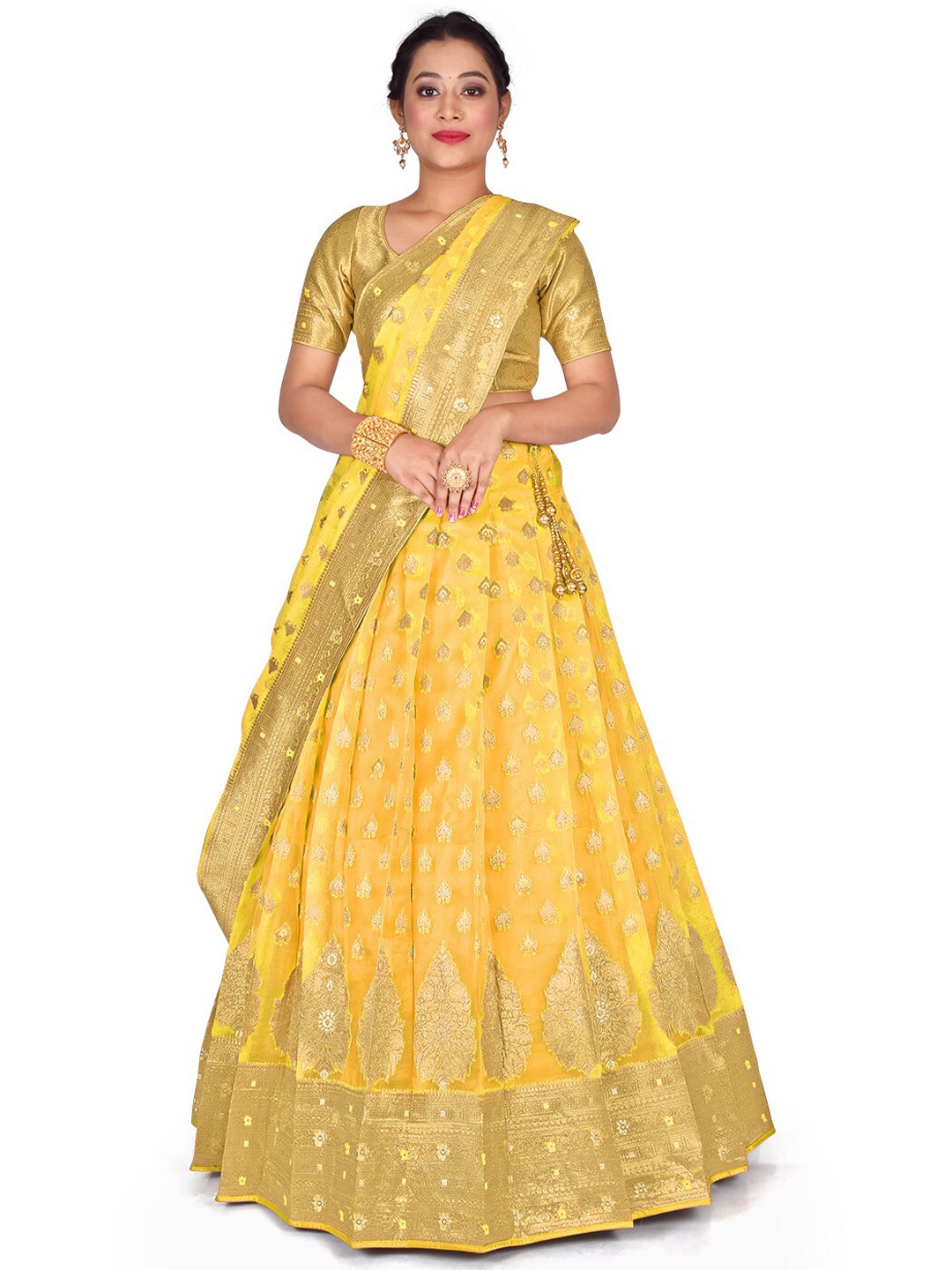 

HALFSAREE STUDIO Semi-Stitched Lehenga & Unstitched Blouse With Dupatta, Yellow