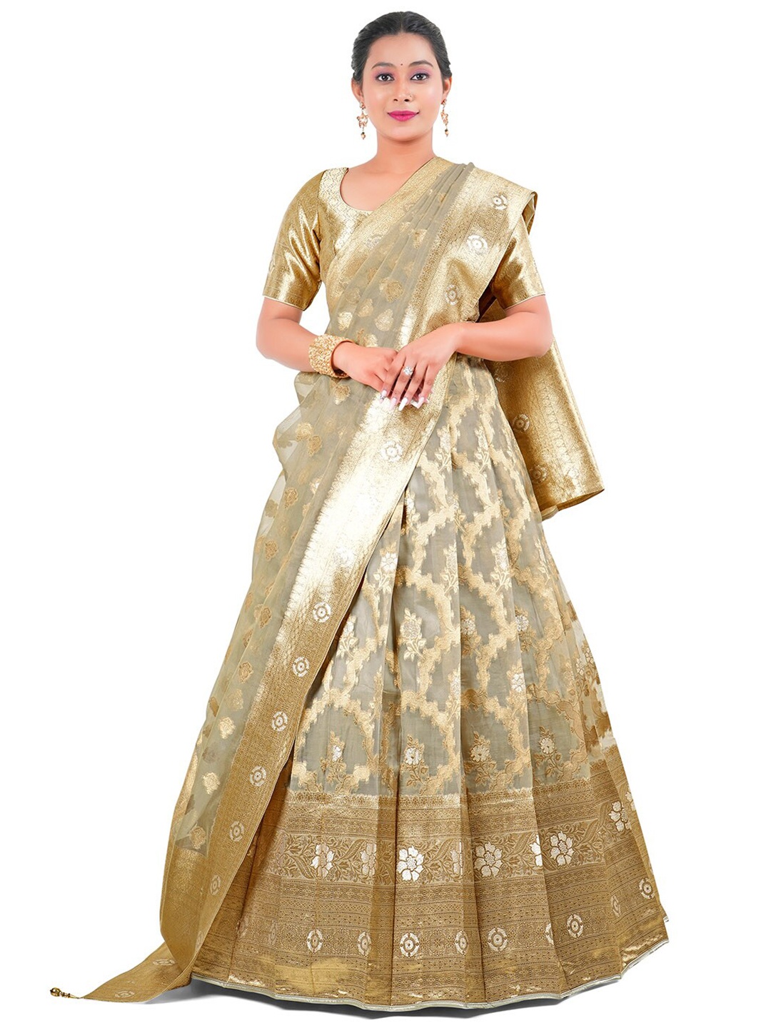 

HALFSAREE STUDIO Semi-Stitched Lehenga & Unstitched Blouse With Dupatta, Grey