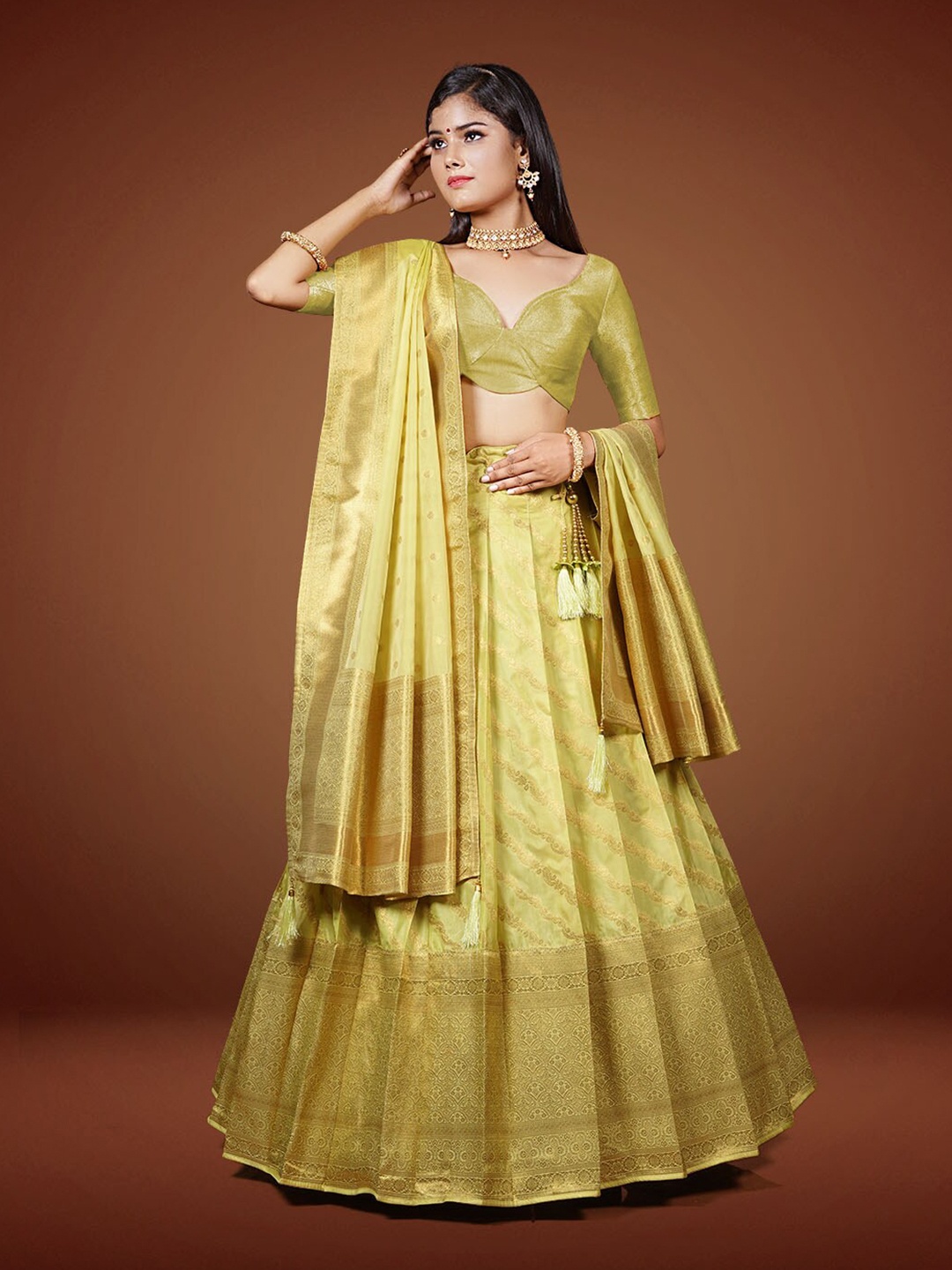 

HALFSAREE STUDIO Semi-Stitched Lehenga & Unstitched Blouse With Dupatta, Yellow