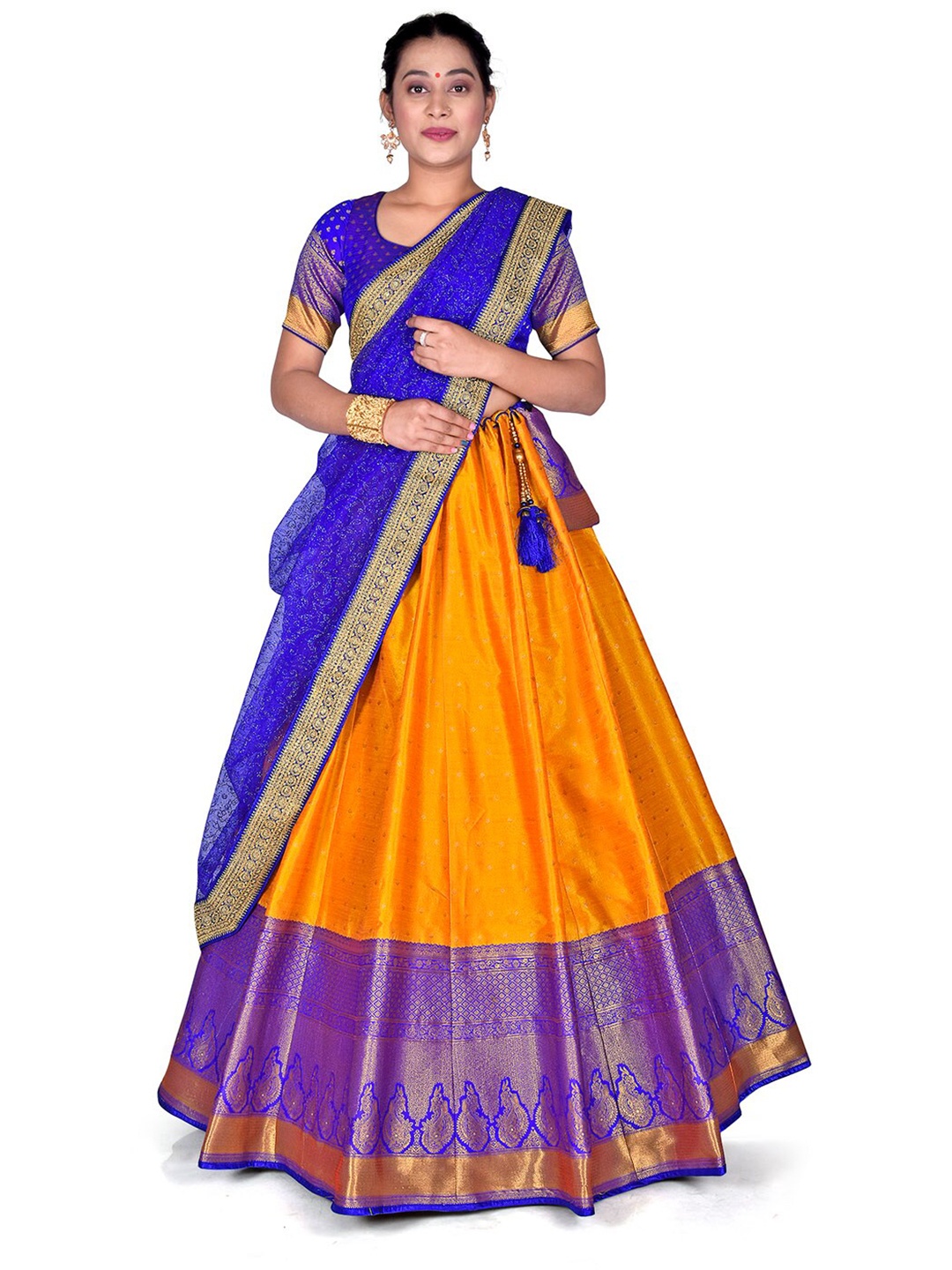 

HALFSAREE STUDIO Semi-Stitched Lehenga & Unstitched Blouse With Dupatta, Orange