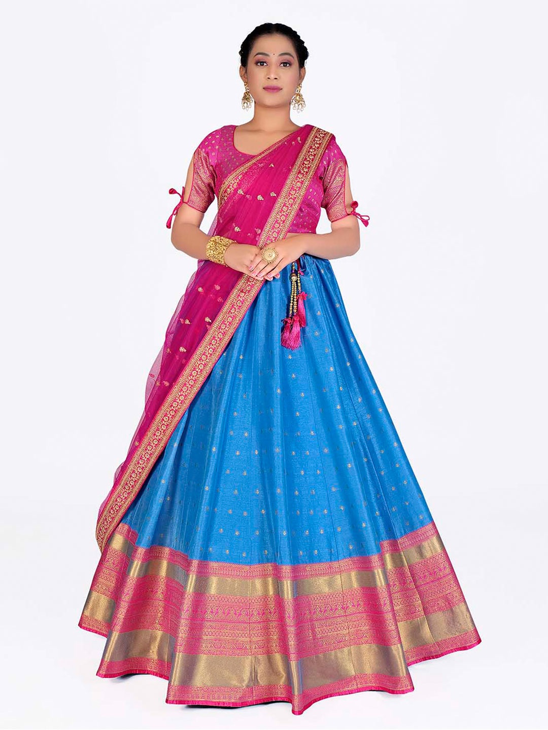 

HALFSAREE STUDIO Semi-Stitched Lehenga & Unstitched Blouse With Dupatta, Blue