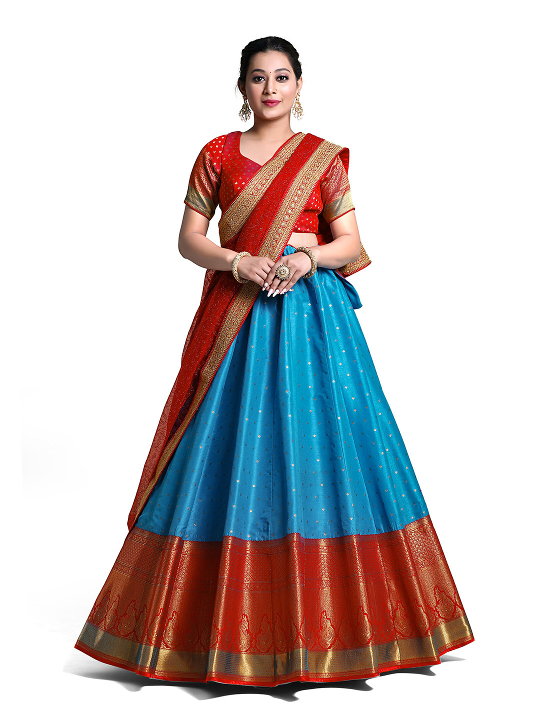 

HALFSAREE STUDIO Semi-Stitched Lehenga & Unstitched Blouse With Dupatta, Blue
