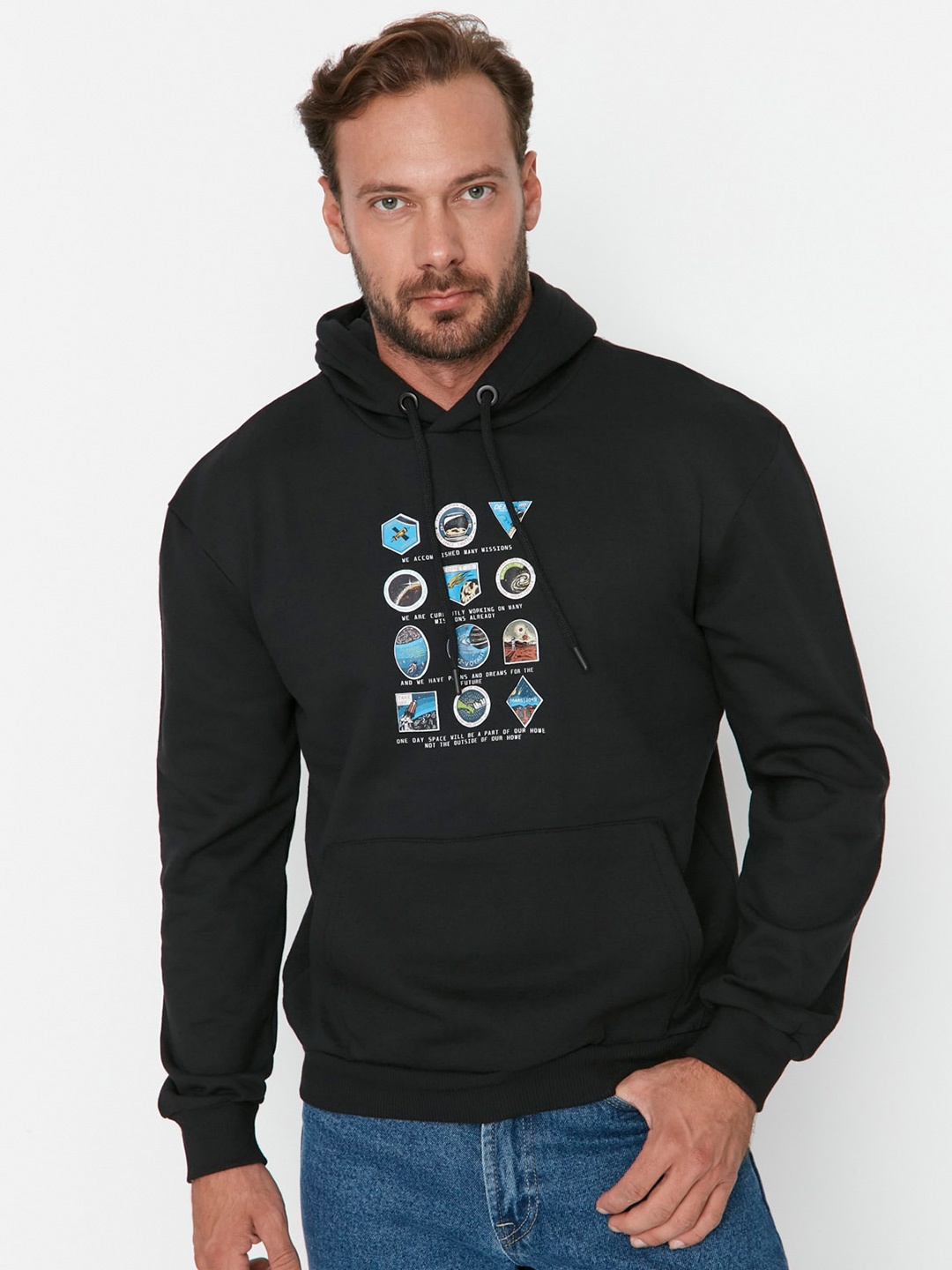 

Trendyol Men Printed Pullover Sweatshirt, Black