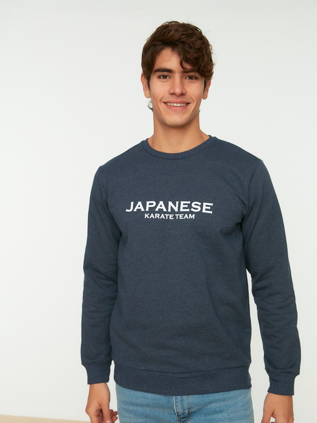 

Trendyol Men Typography Printed Sweatshirt, Navy blue