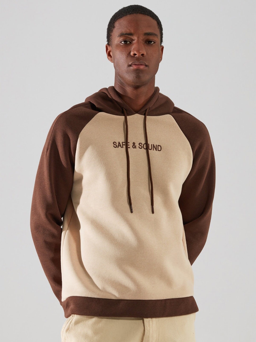 

Trendyol Colourblocked Hooded Pullover Sweatshirt, Brown