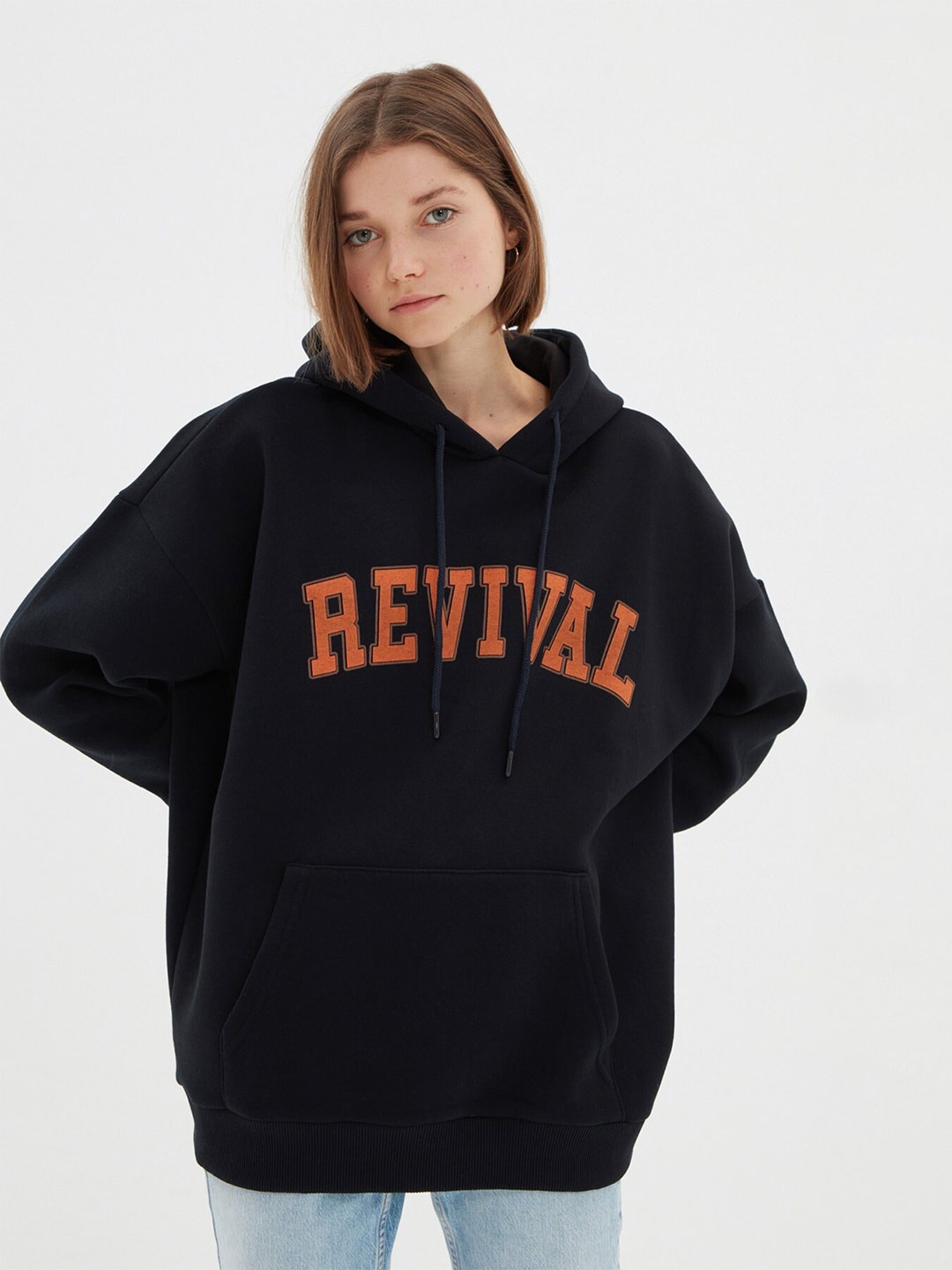 

Trendyol Typography Printed Hooded Pullover Sweatshirt, Black