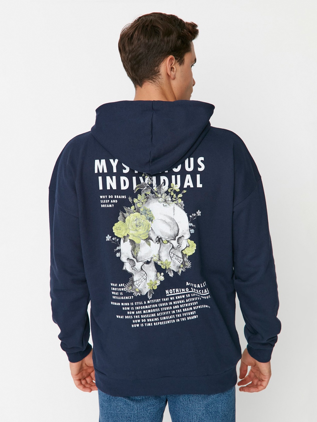 

Trendyol Graphic Printed Hooded Pullover Sweatshirt, Navy blue