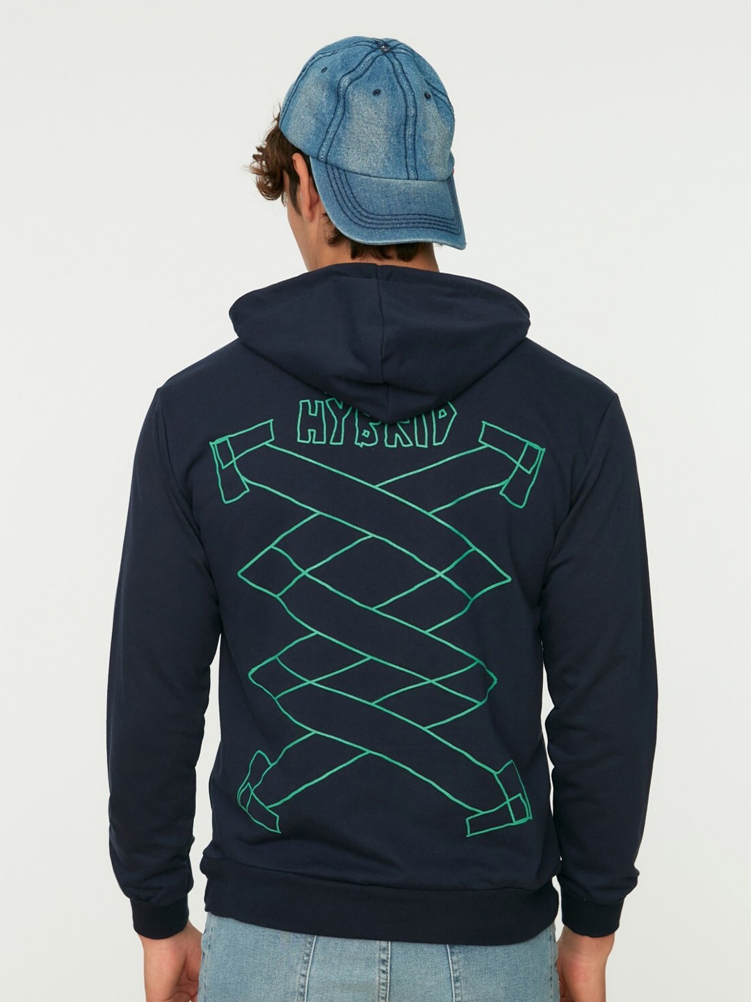 

Trendyol Geometric Printed Hooded Pullover Sweatshirt, Navy blue