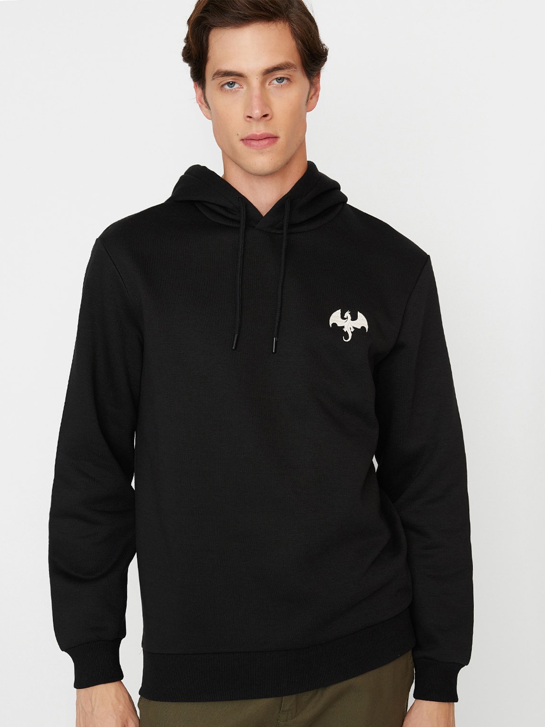 

Trendyol Embroidered Hooded Pullover Sweatshirt, Black