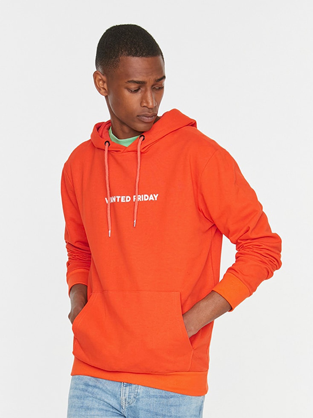 

Trendyol Typography Printed Hooded Sweatshirt, Orange