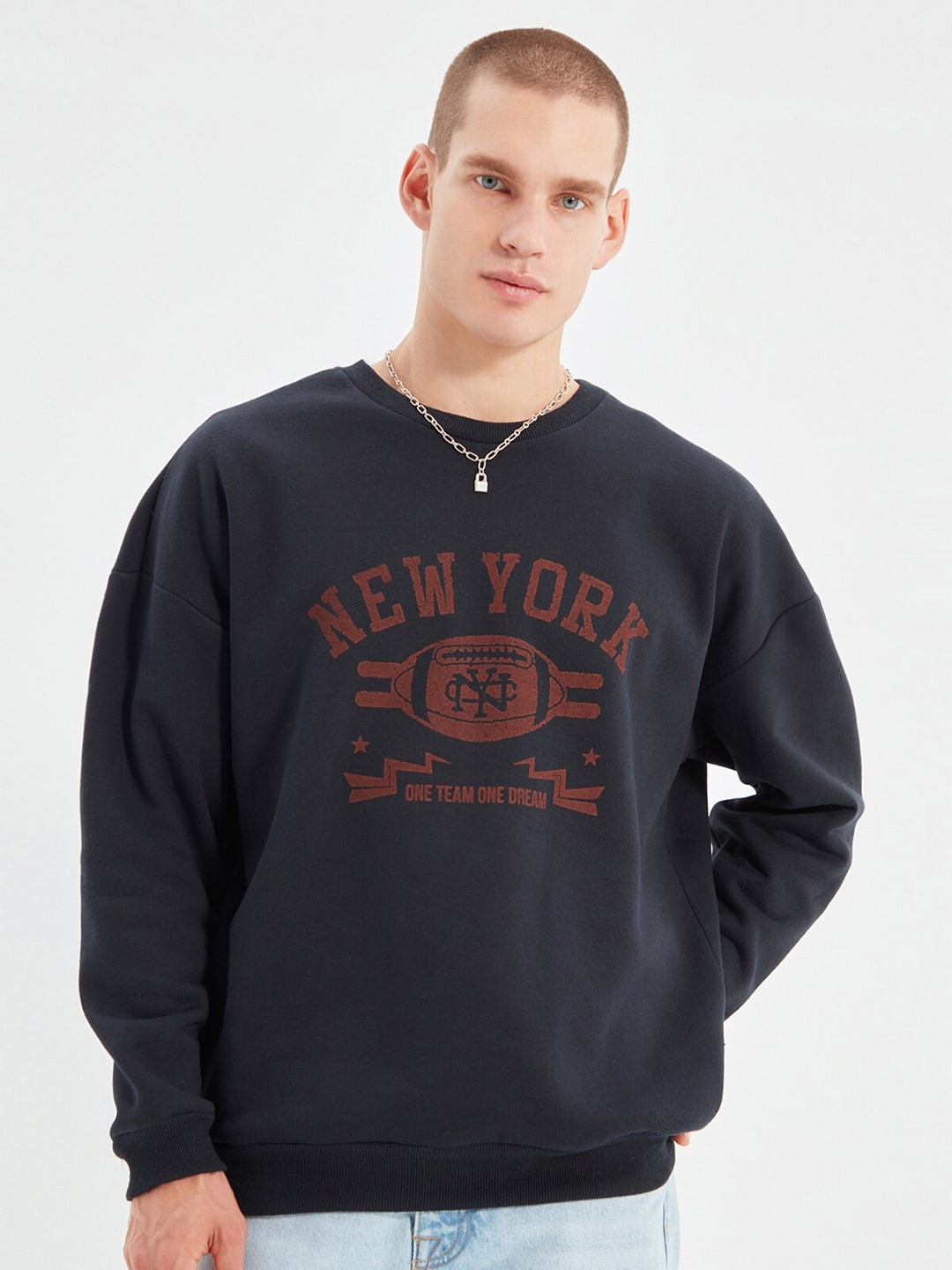 

Trendyol Typography Printed Pullover Sweatshirt, Navy blue