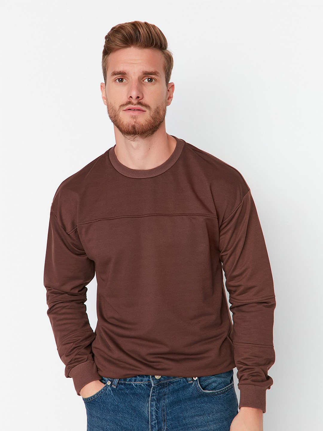 

Trendyol Round Neck Pullover Sweatshirt, Brown