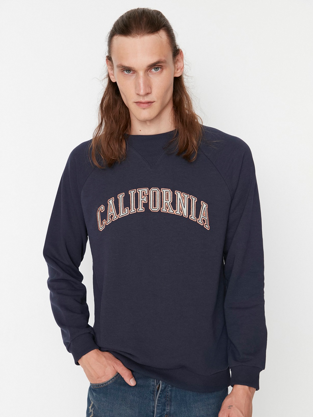 

Trendyol Typography Printed Pullover Sweatshirt, Navy blue