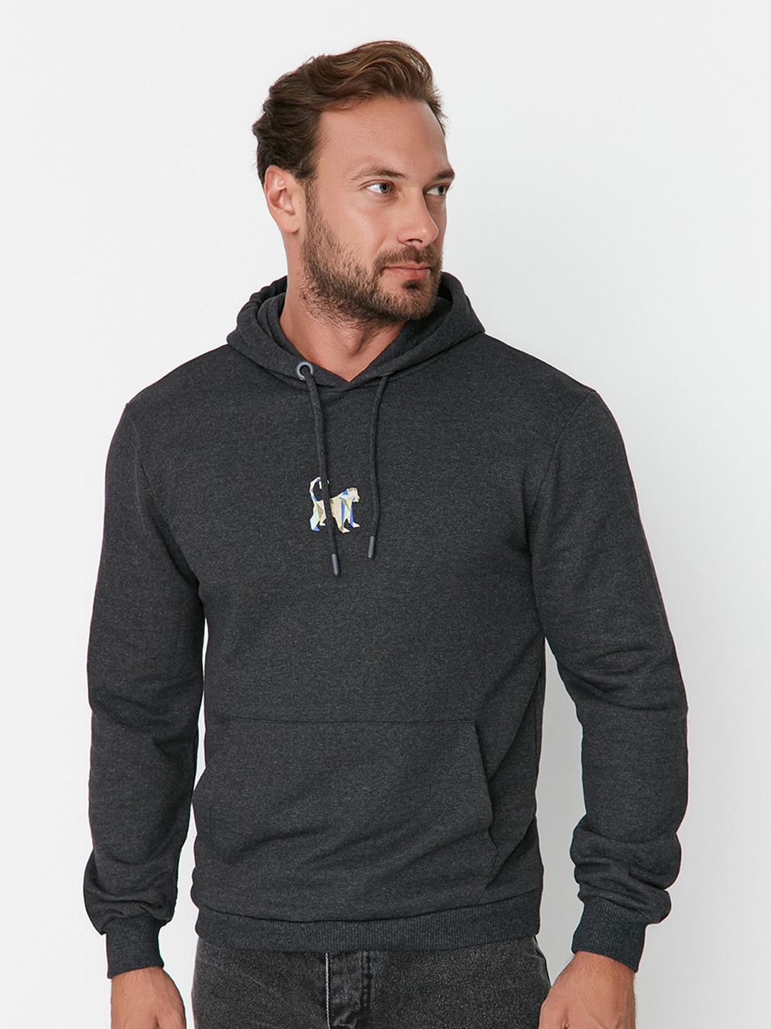 

Trendyol Embroidered Hooded Pullover Sweatshirt, Grey