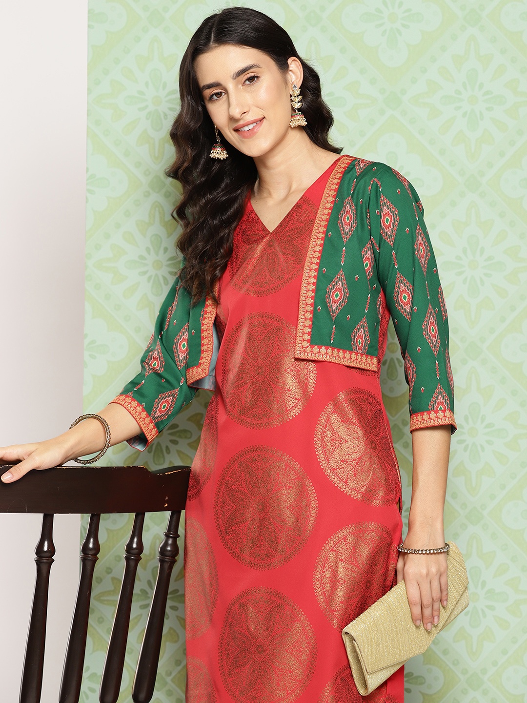 

Ahalyaa Women Ethnic Motifs Printed Crepe Kurta, Red