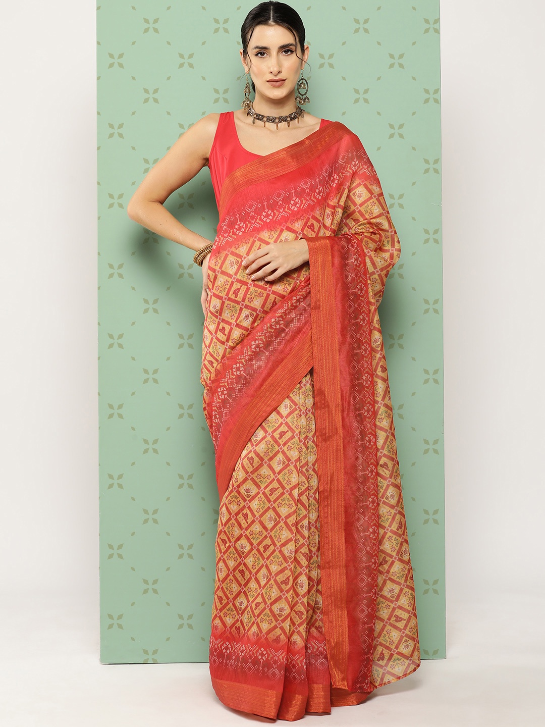 

Ahalyaa Ethnic Motifs Printed Chanderi Zari Saree, Mustard