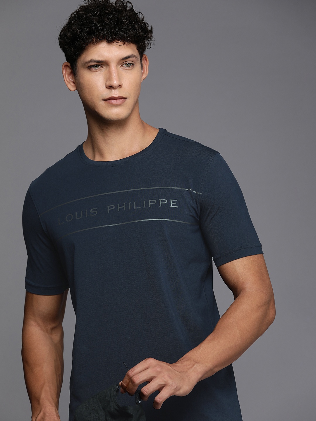 

Louis Philippe ATHPLAY Brand Logo Printed Slim Fit T-shirt, Navy blue